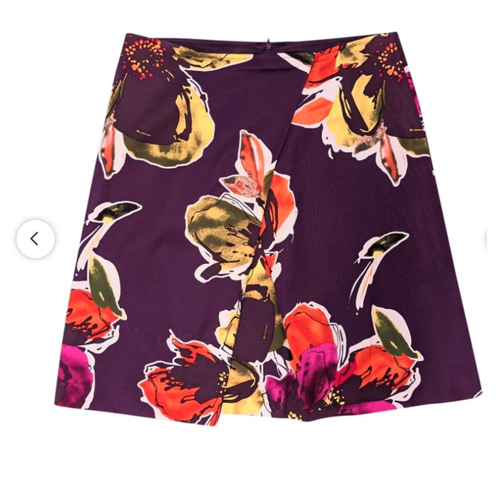 NWT Trina Turk Purple w Floral Print Faux Wrap Skirt Sz 4
